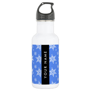 White Snowflakes, Blue, Your name, Personalize 532 Ml Water Bottle