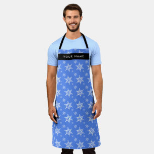 White Snowflakes, Blue, Your name, Personalize Apron