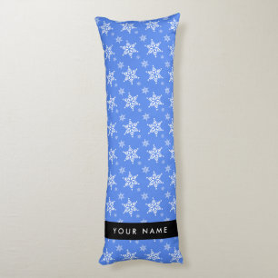 White Snowflakes, Blue, Your name, Personalize Body Pillow