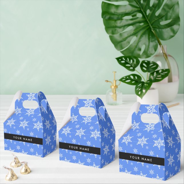 White Snowflakes, Blue, Your name, Personalize Favor Box (Multiple)