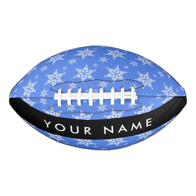 White Snowflakes, Blue, Your name, Personalize Football (Front)