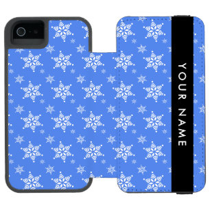 White Snowflakes, Blue, Your name, Personalize Incipio Watson™ iPhone 5 Wallet Case