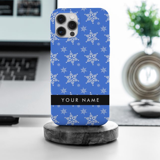 White Snowflakes, Blue, Your name, Personalize iPhone Case (Creator Uploaded)