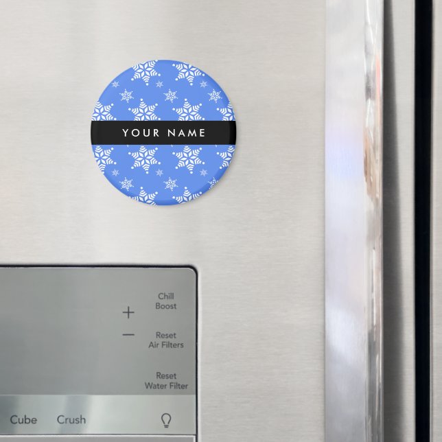 White Snowflakes, Blue, Your name, Personalize Magnet (In Situ (Fridge))