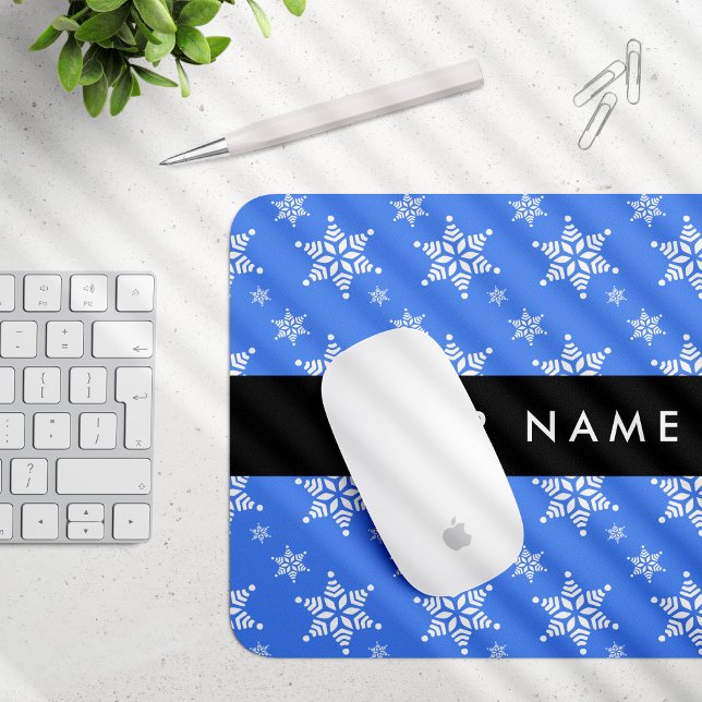 White Snowflakes, Blue, Your name, Personalize Mouse Pad (Creator Uploaded)