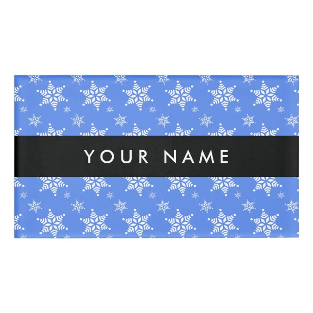 White Snowflakes, Blue, Your name, Personalize Name Tag (Front)