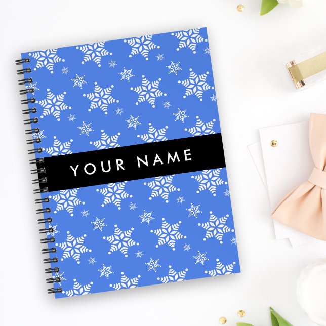 White Snowflakes, Blue, Your name, Personalize Notebook (Creator Uploaded)