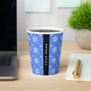 White Snowflakes, Blue, Your name, Personalize Paper Cups