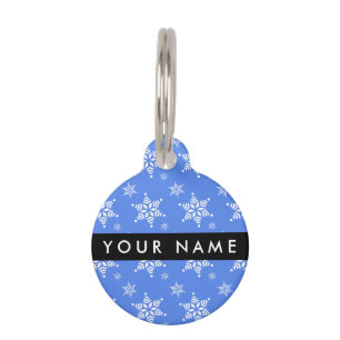 White Snowflakes, Blue, Your name, Personalize Pet Tag