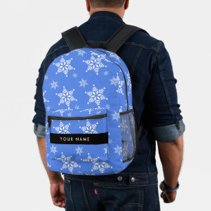 White Snowflakes, Blue, Your name, Personalize Printed Backpack