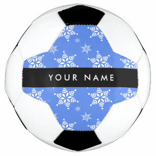 White Snowflakes, Blue, Your name, Personalize Soccer Ball