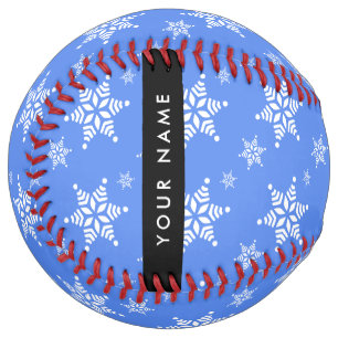 White Snowflakes, Blue, Your name, Personalize Softball