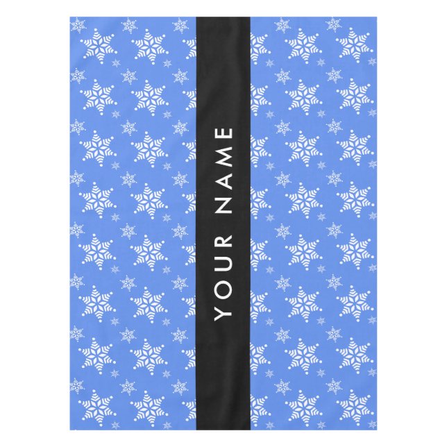 White Snowflakes, Blue, Your name, Personalize Tablecloth (Front)