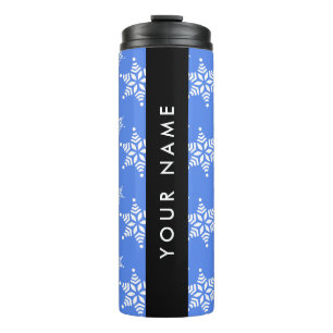 White Snowflakes, Blue, Your name, Personalize Thermal Tumbler