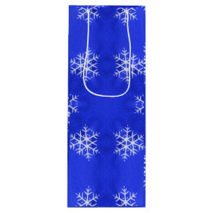 White Snowflakes Bright Blue Background Wine Gift Bag