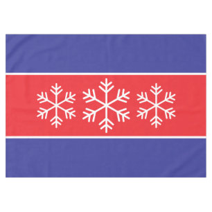 White Snowflakes Bright Red Deep Blue Stripes Tablecloth
