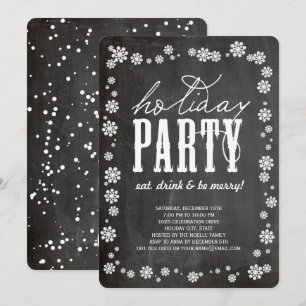 White Snowflakes Chalkboard Fête Invitation