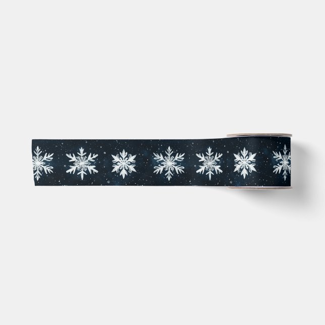 White Snowflakes Christmas Holiday  Satin Ribbon (Front)