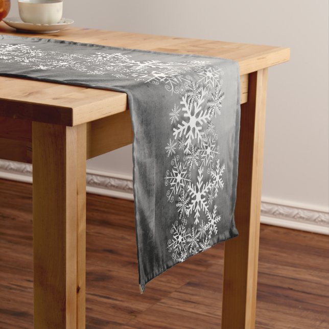 White snowflakes, Christmas runner tablecloth (In Situ)