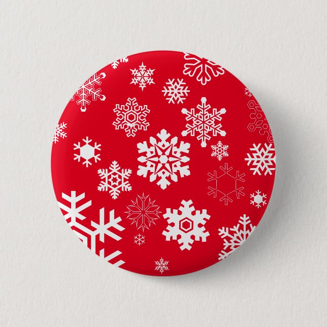 White Snowflakes - Customizable Background Colour 2 Inch Round Button (Front)