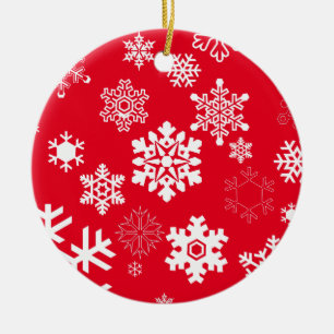 White Snowflakes - Customizable Background Colour Ceramic Ornament