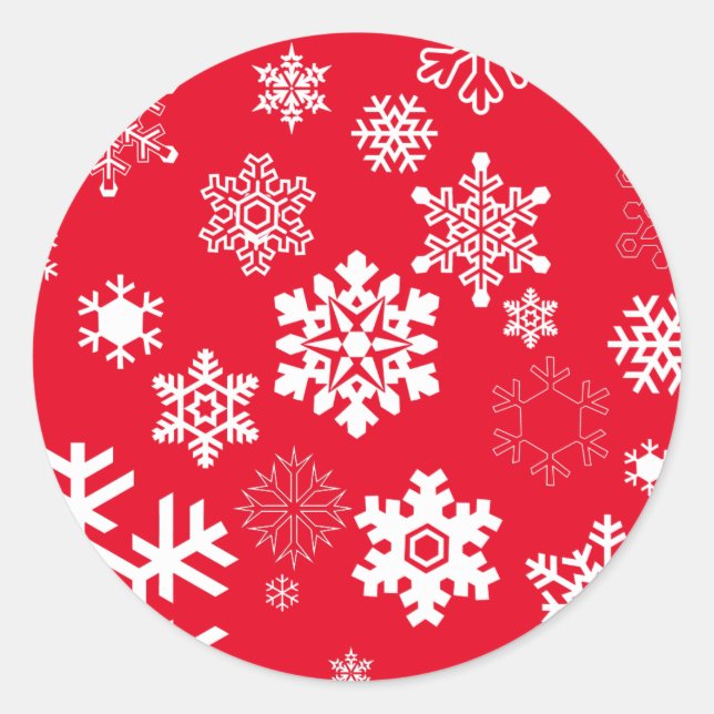 White Snowflakes - Customizable Background Colour Classic Round Sticker (Front)