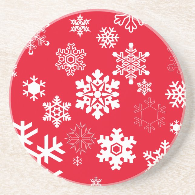 White Snowflakes - Customizable Background Colour Coaster (Front)