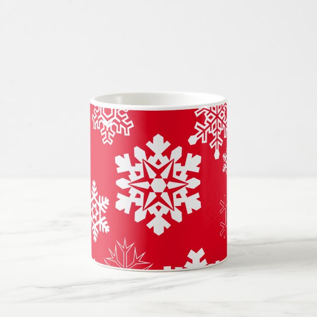 White Snowflakes - Customizable Background Colour Coffee Mug (Center)