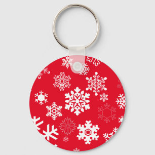 White Snowflakes - Customizable Background Colour Keychain