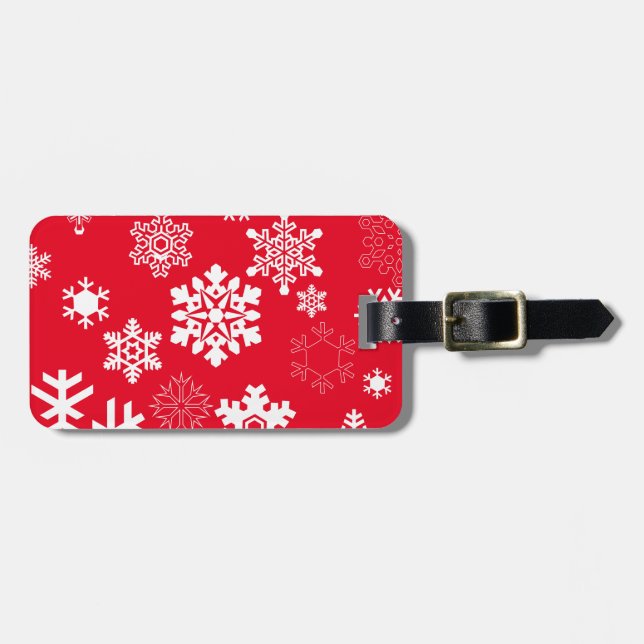 White Snowflakes - Customizable Background Colour Luggage Tag (Front Horizontal)