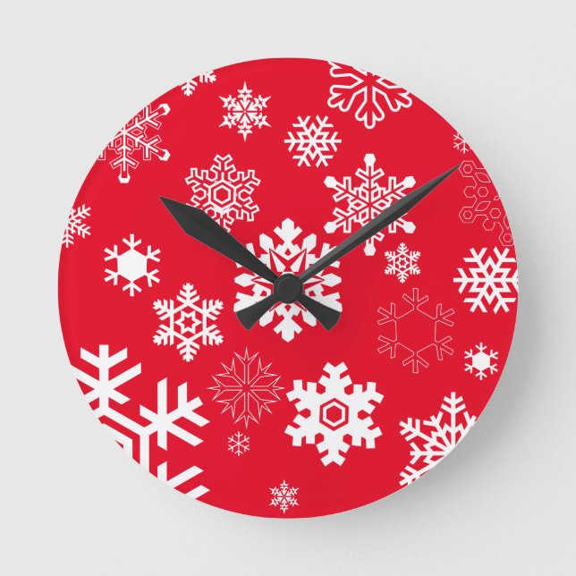 White Snowflakes - Customizable Background Colour Round Clock (Front)