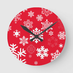 White Snowflakes - Customizable Background Colour Round Clock
