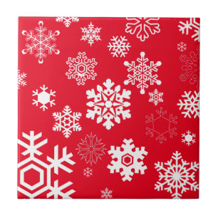 White Snowflakes - Customizable Background Colour Tile