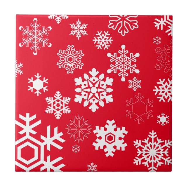White Snowflakes - Customizable Background Colour Tile (Front)