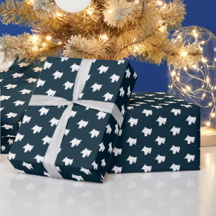 White Snowflakes, Dark Blue Sky Winter Holidays Wrapping Paper