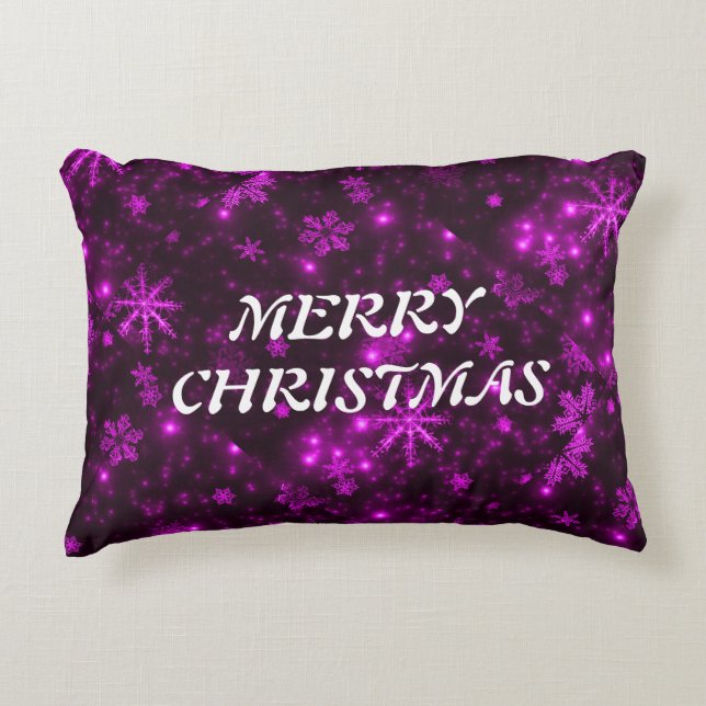 White Snowflakes Deep Purple Background Accent Pillow (Front)