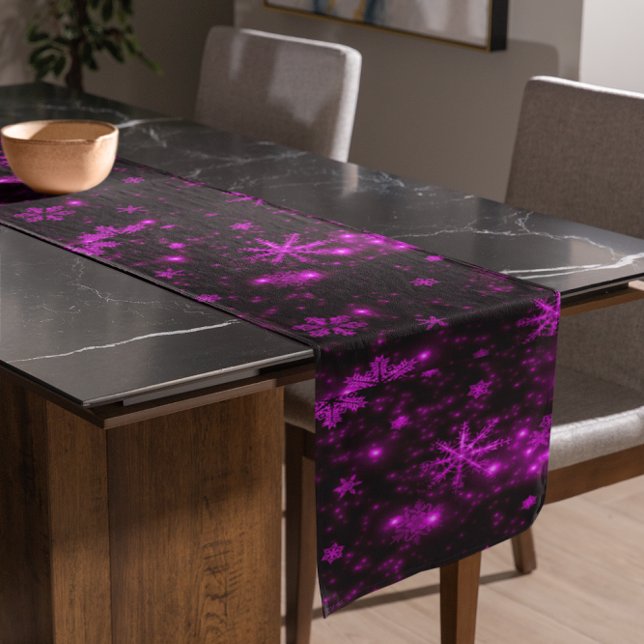 White Snowflakes Deep Purple Bkgrd Table Runner (White Snowflakes Deep Purple Background Table Runner)