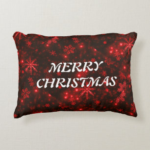 White Snowflakes Deep Red Background Accent Pillow