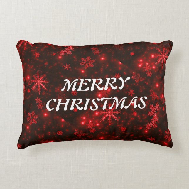 White Snowflakes Deep Red Background Accent Pillow (Front)