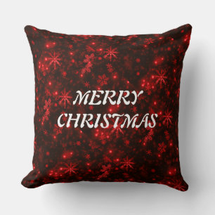 White Snowflakes Deep Red Background Throw Pillow