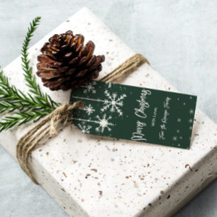 White snowflakes elegant green merry christmas gift tags