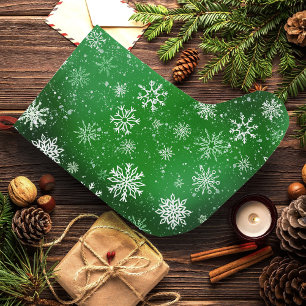 White Snowflakes Emerald Green Large Christmas Stocking