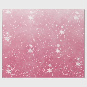 White Snowflakes Falling Winter Pink Ombre Wrappin Wrapping Paper