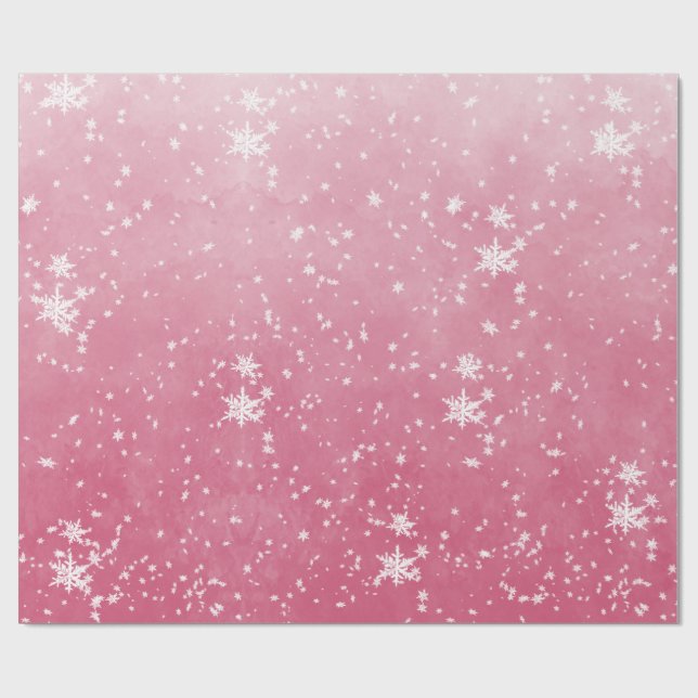 White Snowflakes Falling Winter Pink Ombre Wrappin Wrapping Paper (Flat)