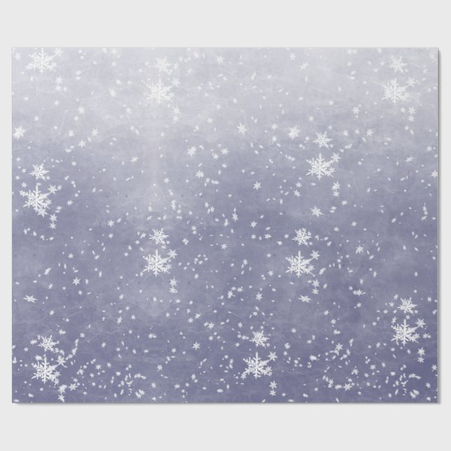 White Snowflakes Falling Winter Purple Sky Wrapping Paper (Flat)