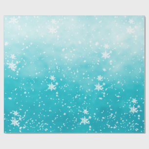 White Snowflakes Falling Winter Turquoise Ombre Wrapping Paper