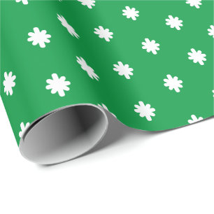 White Snowflakes - Green Background Gift Wrapping Paper