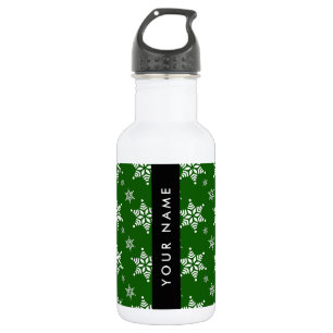 White Snowflakes, Green, Your name, Personalize 532 Ml Water Bottle