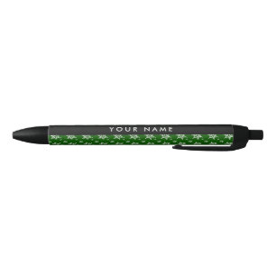 White Snowflakes, Green, Your name, Personalize Black Ink Pen