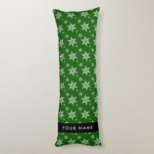 White Snowflakes, Green, Your name, Personalize Body Pillow